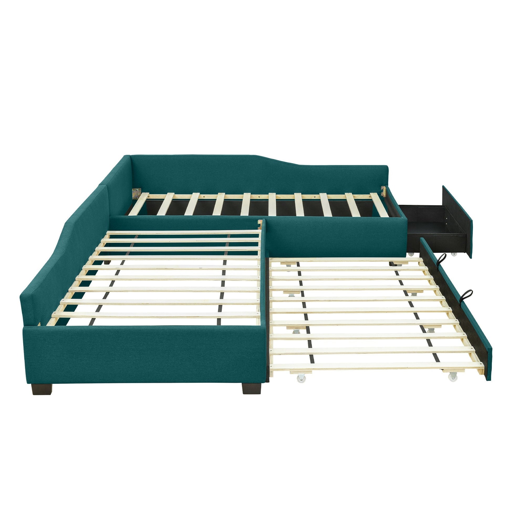 Upholstered teal fabric double daybed with trundle and drawer by HouseOfZazla on Tampa Home & Garden Store