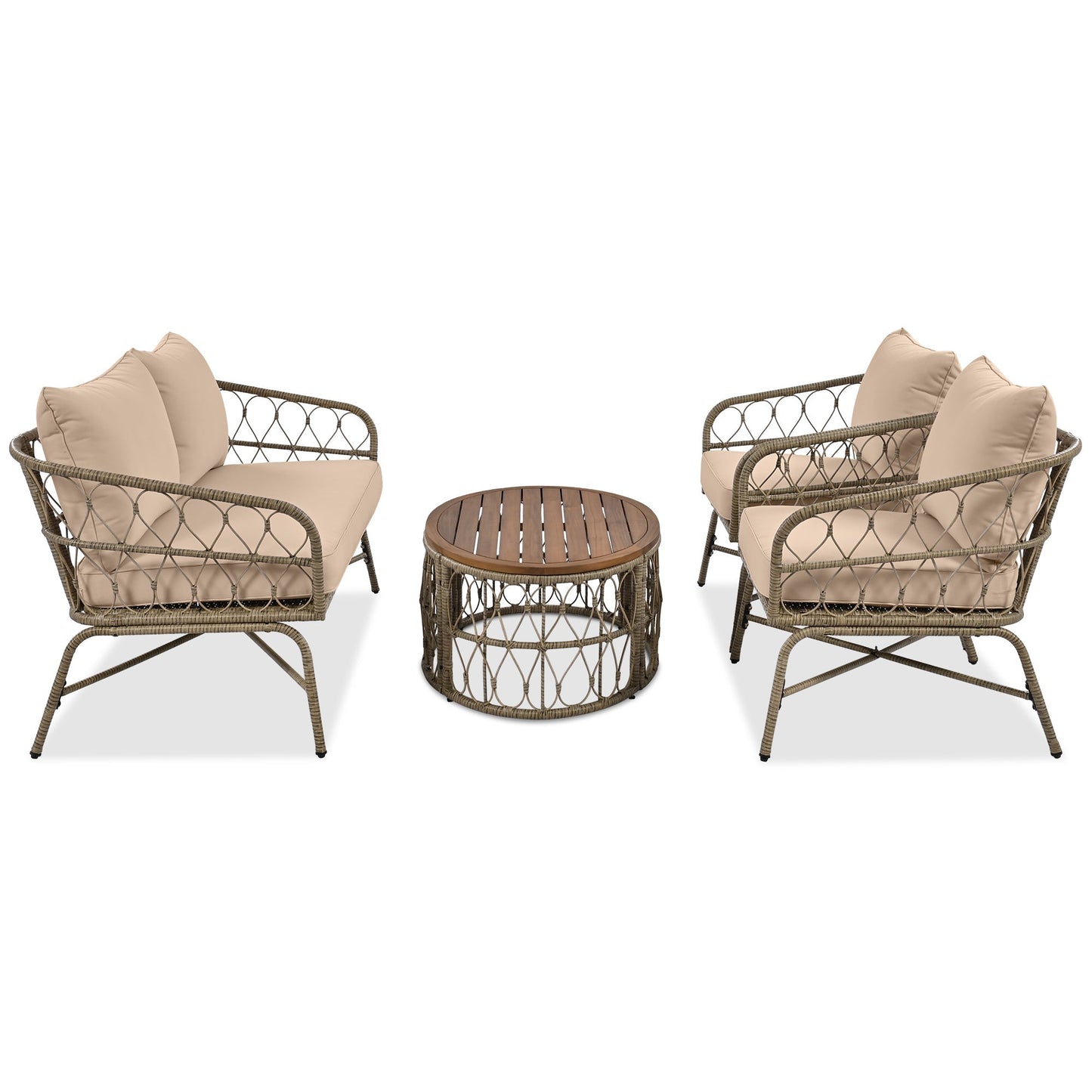 Bohemia-Inspired 4-Person Outdoor Seating Set with cushions wicker frame HouseOfZazla on Tampa Home & Garden Store