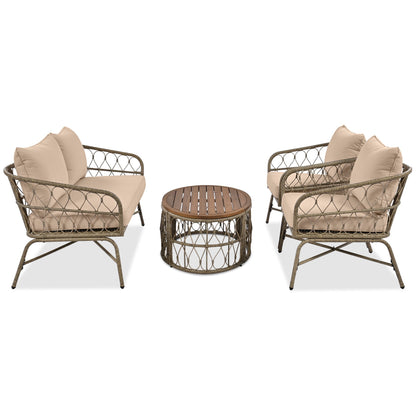 Bohemia-Inspired 4-Person Outdoor Seating Set with cushions wicker frame HouseOfZazla on Tampa Home & Garden Store