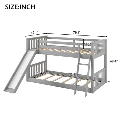 Bunk bed with convertible slide and ladder, gray finish, HouseOfZazla on Tampa Home & Garden Store