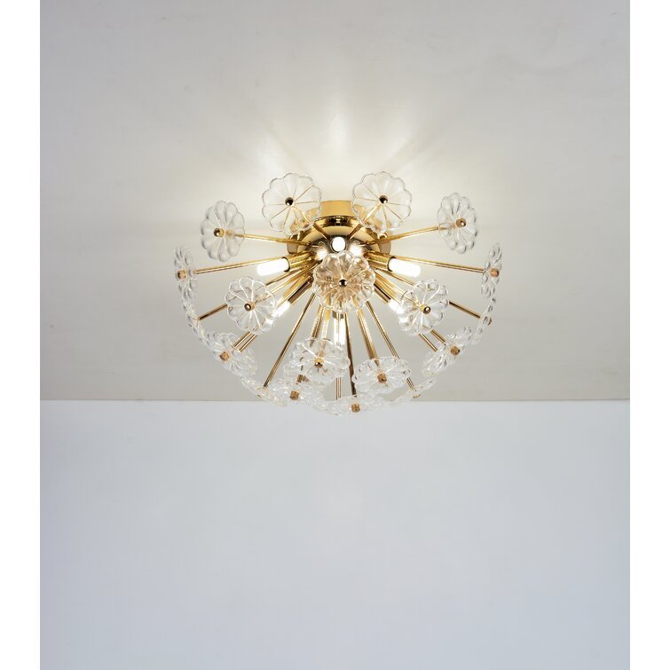 Gold flush mount ceiling light by HouseOfZazla with brass finish and crystal petal accents on Tampa Home & Garden Store