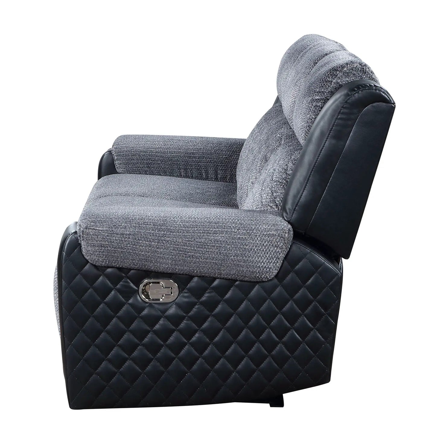 Alicia reclining sofa gray fabric with black quilted base by Unique Piece Furniture on Tampa Home & Garden Store