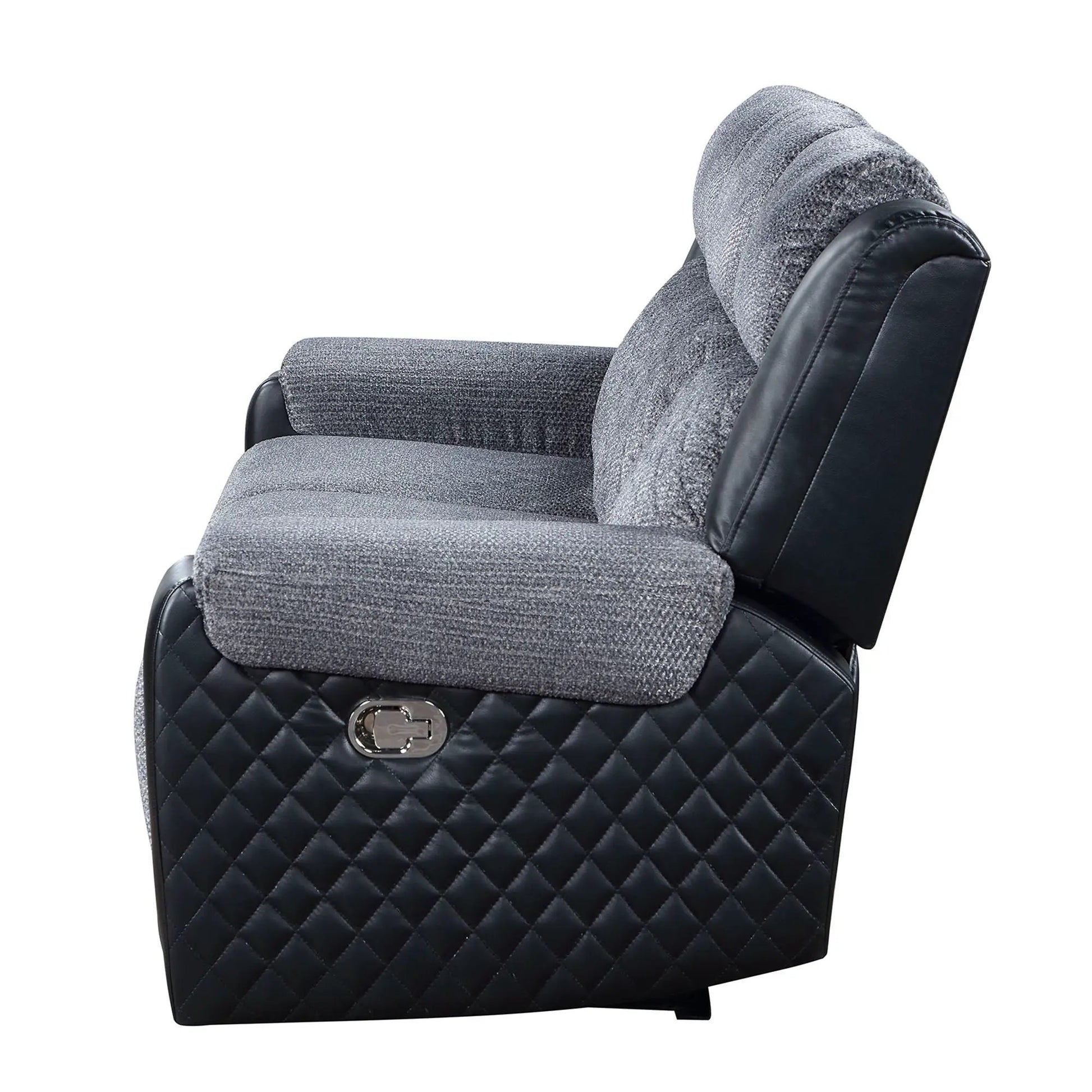 Alicia reclining sofa gray fabric with black quilted base by Unique Piece Furniture on Tampa Home & Garden Store