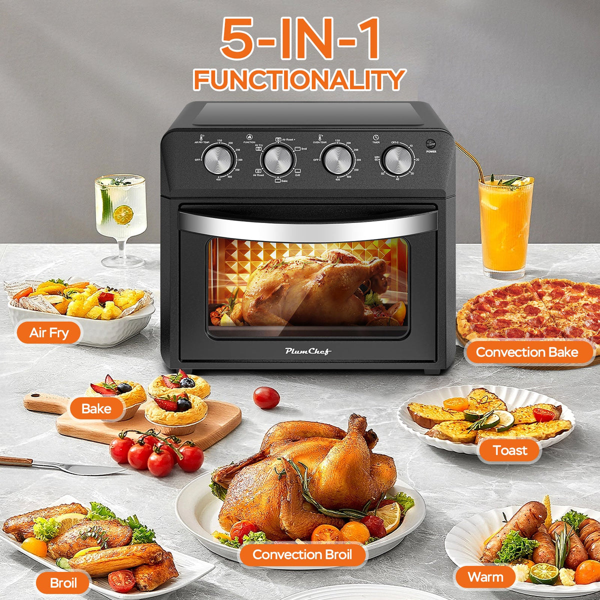 Plum Chef Large Family Air Fryer Oven in black with 5-in-1 functionality by HouseOfZazla on Tampa Home & Garden Store