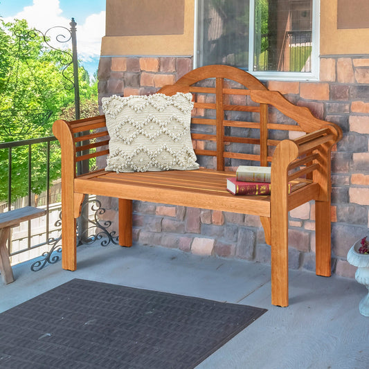 Banco plegable de exterior de madera de eucalipto de 49 pulgadas con respaldo y apoyabrazos para patio y jardín