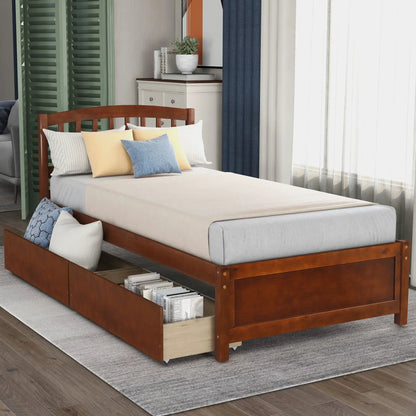 Wood Platform Storage Bed With Two Drawers