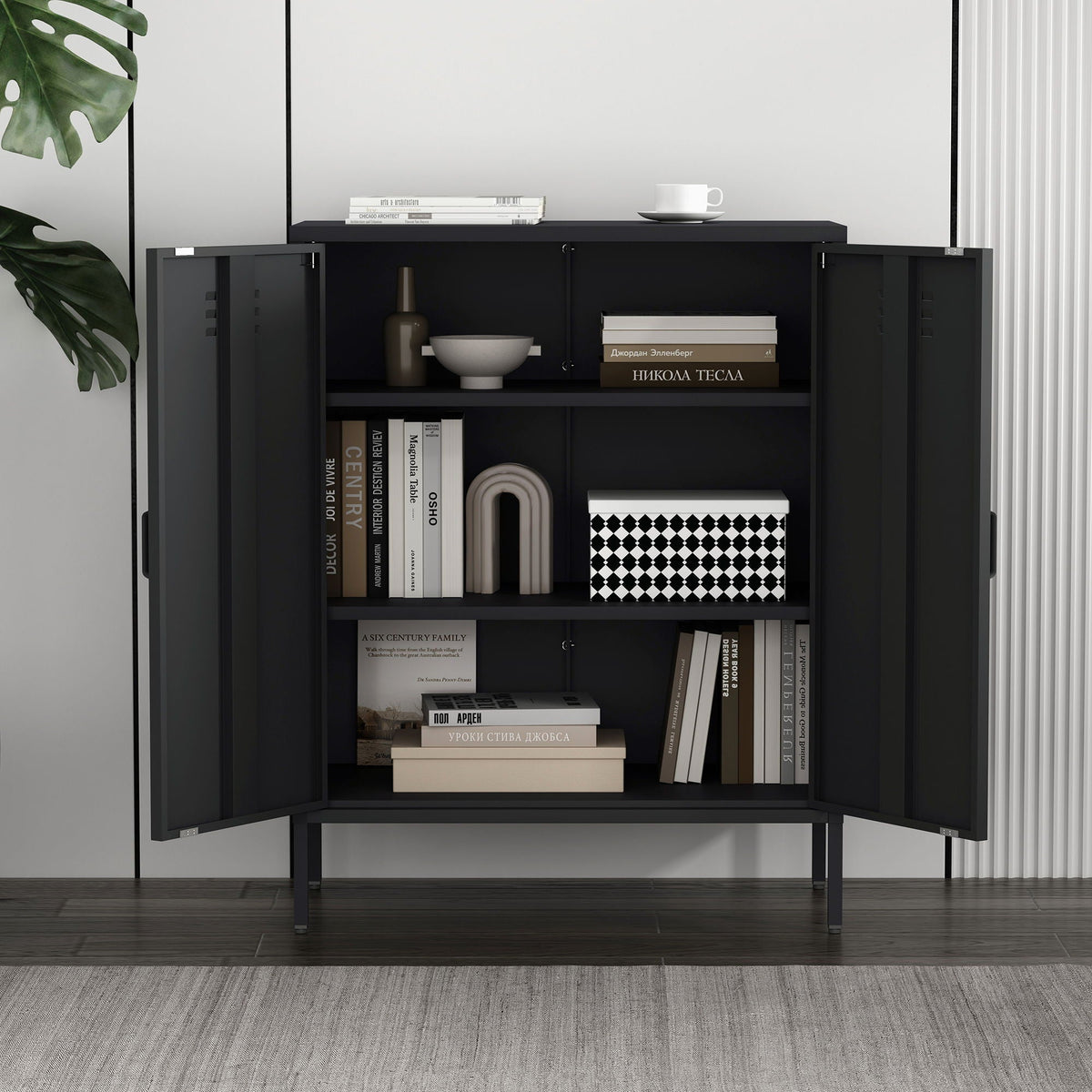 Accent Cabinet with Adjustable Shelves – black steel finish by HouseOfZazla; decor on Tampa Home & Garden Store