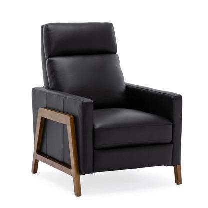 Richland Push Back Recliner Chair in black leather with a wooden frame on Tampa Home & Garden Store