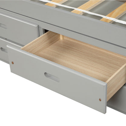 Platform storage bed solid wood with 6 drawers in gray finish, oak interior on Tampa Home & Garden Store