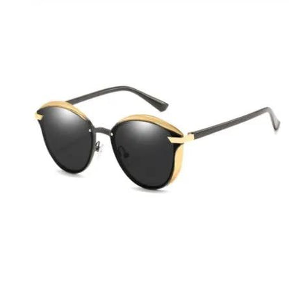Metal polarized casual glasses by FLIPSTYLEZLLC with round black lenses and gold frame on Tampa Home & Garden Store