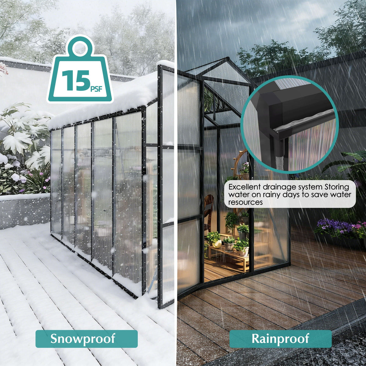 Windproof greenhouse with raised base, black frame and polycarbonate panels by HouseOfZazla on Tampa Home & Garden Store