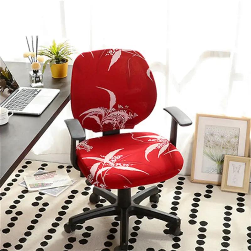 Office chair cover in red floral fabric for FLIPSTYLEZLLC chair with black arms on Tampa Home & Garden Store