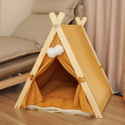 Pet tent with natural wood frame and orange canvas, cozy interior by Sell My Stuff on Tampa Home & Garden Store