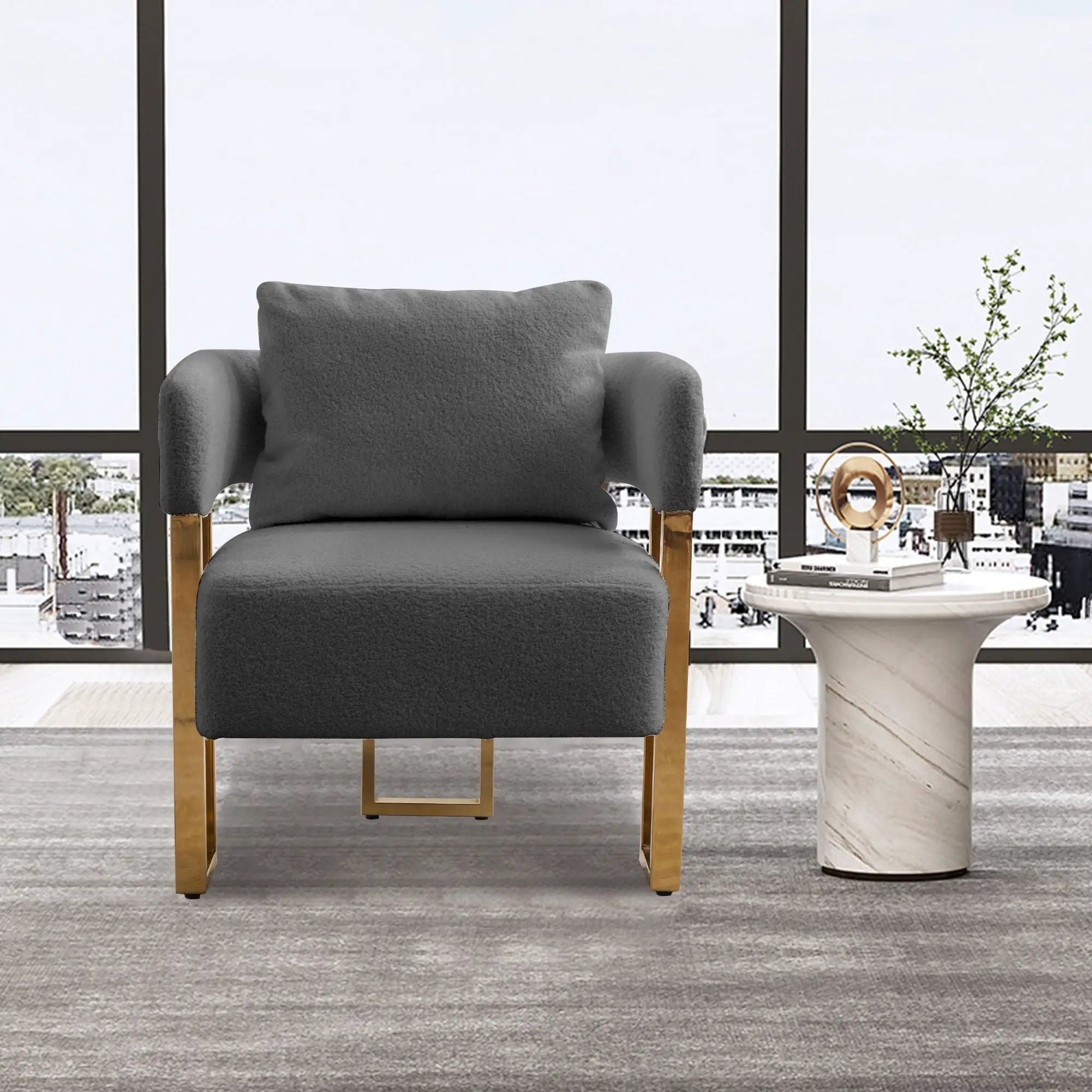 Modern teddy fleece upholstered chair with gold metal legs by Unique Piece Furniture on Tampa Home & Garden Store