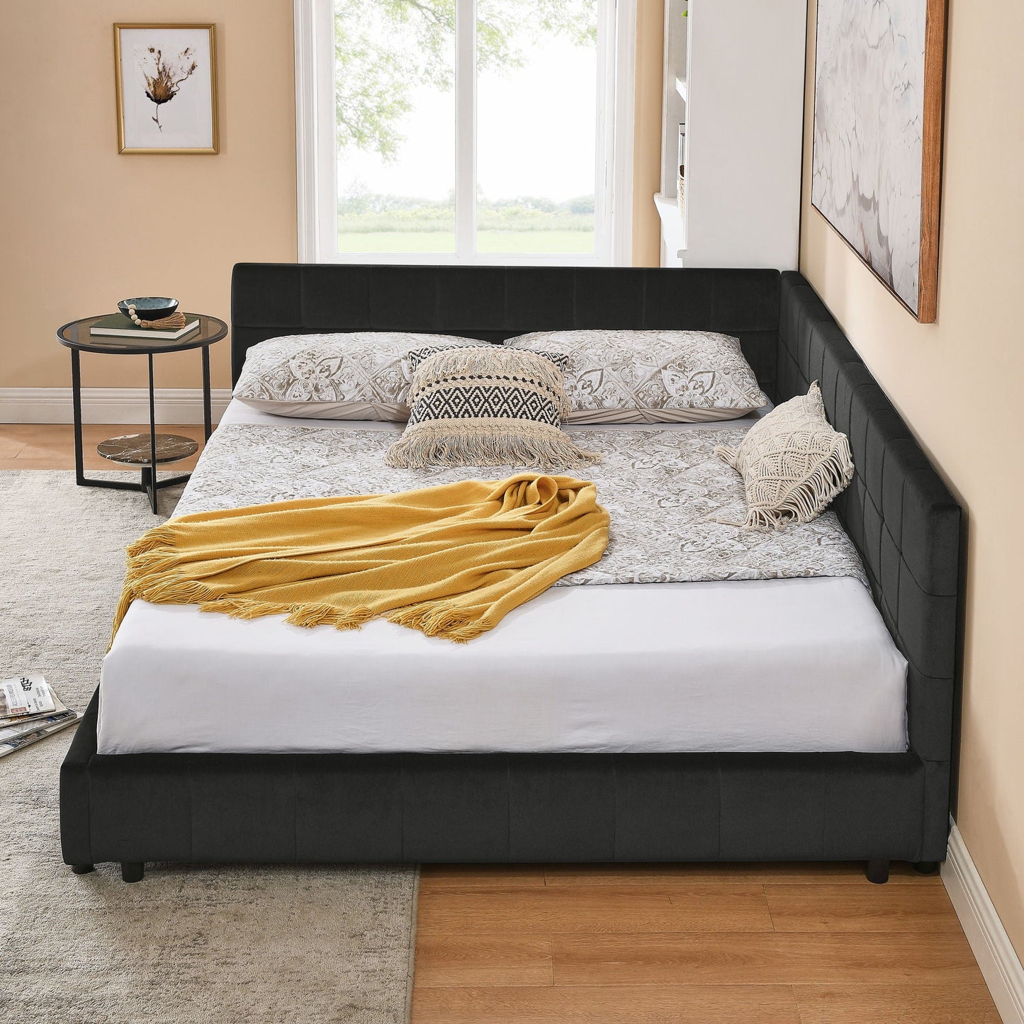 Mid Century Storage Upholstered Tufted Bed Frame