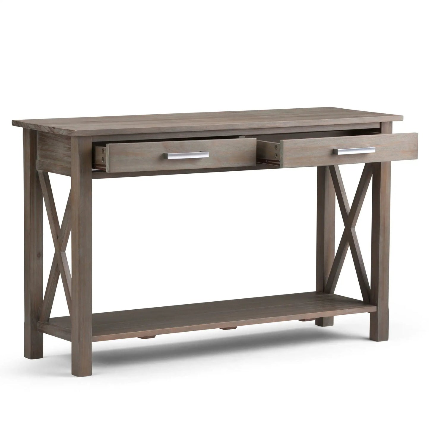 Kitchener console table in weathered gray wood with metal pulls by Unique Piece Furniture on Tampa Home & Garden Store