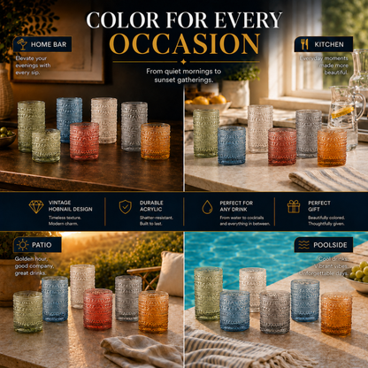 Tonal Highball and Lowball Glassware Set of 12