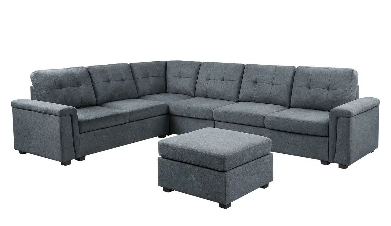 Isla fabric sectional sofa with ottoman, gray-blue fabric 2-piece set on Tampa Home & Garden Store