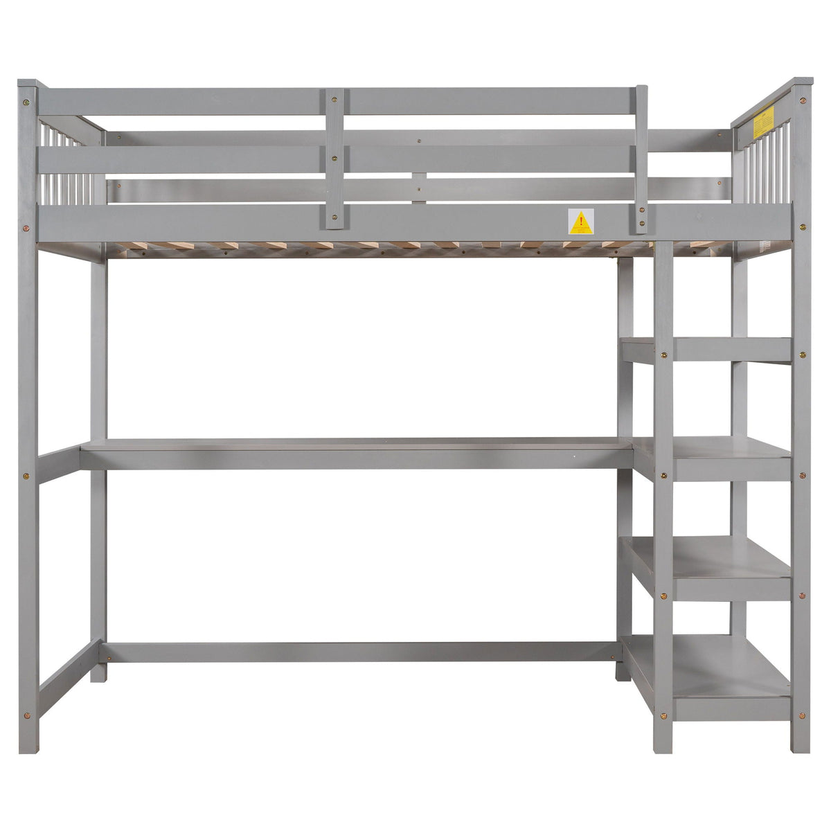 Loft bed with storage shelves and under-bed desk in gray metal frame by HouseOfZazla on Tampa Home & Garden Store