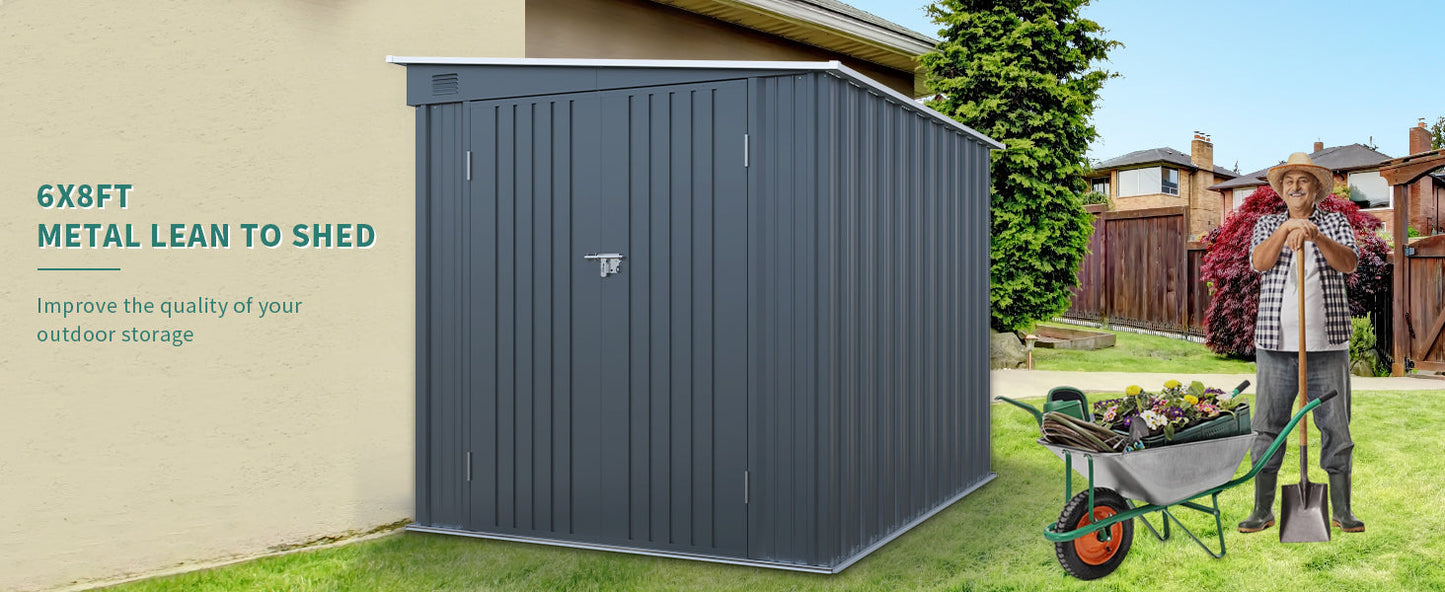 6x8ft Galvanized Steel Shed for Yard and Garden
