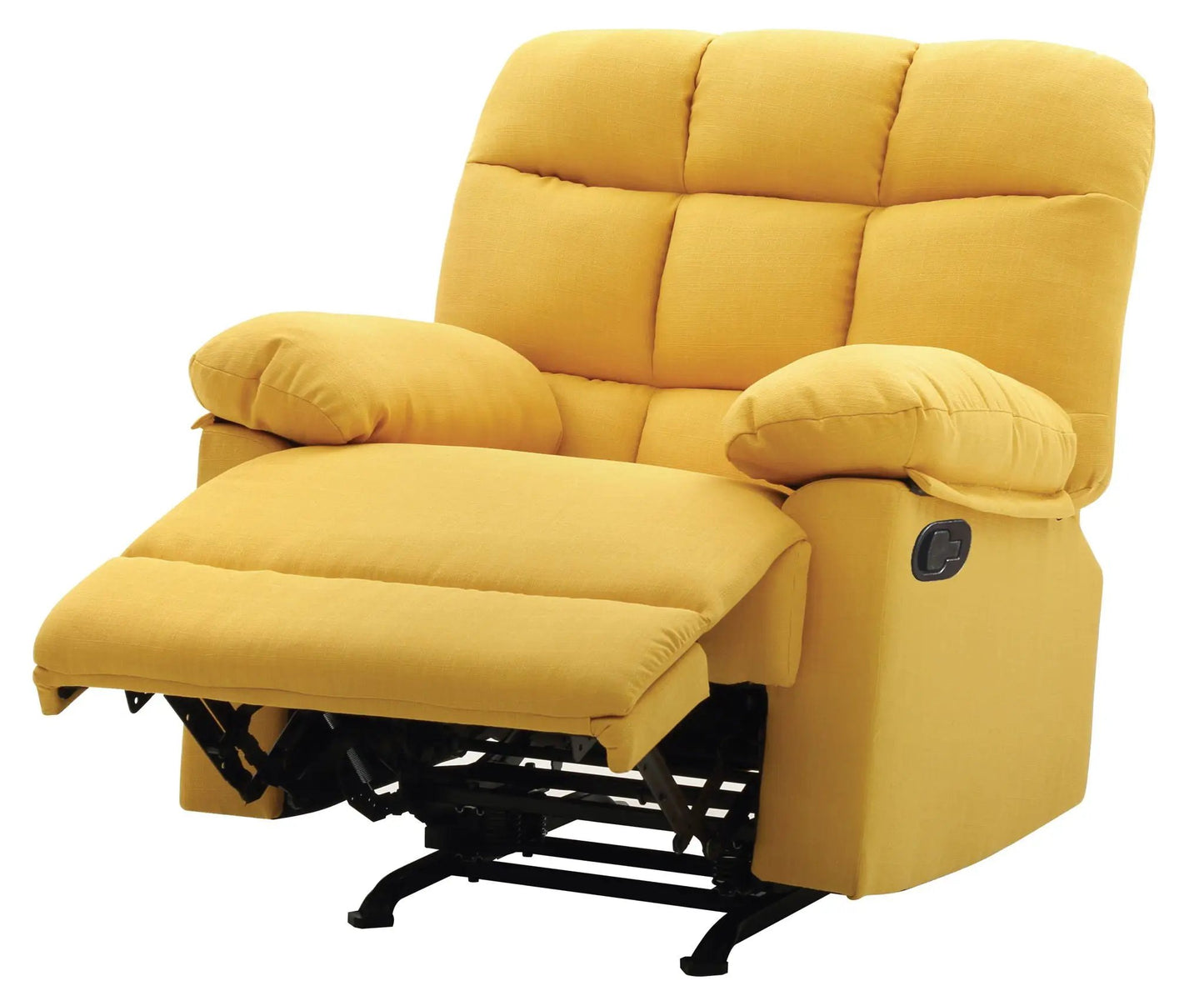 Cindy Rocker Recliner in mustard yellow fabric with extended footrest on Tampa Home & Garden Store