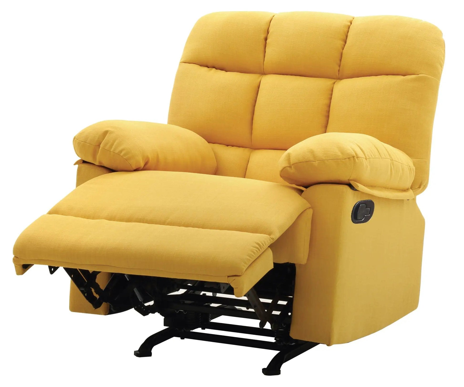 Cindy Rocker Recliner in mustard yellow fabric with extended footrest on Tampa Home & Garden Store