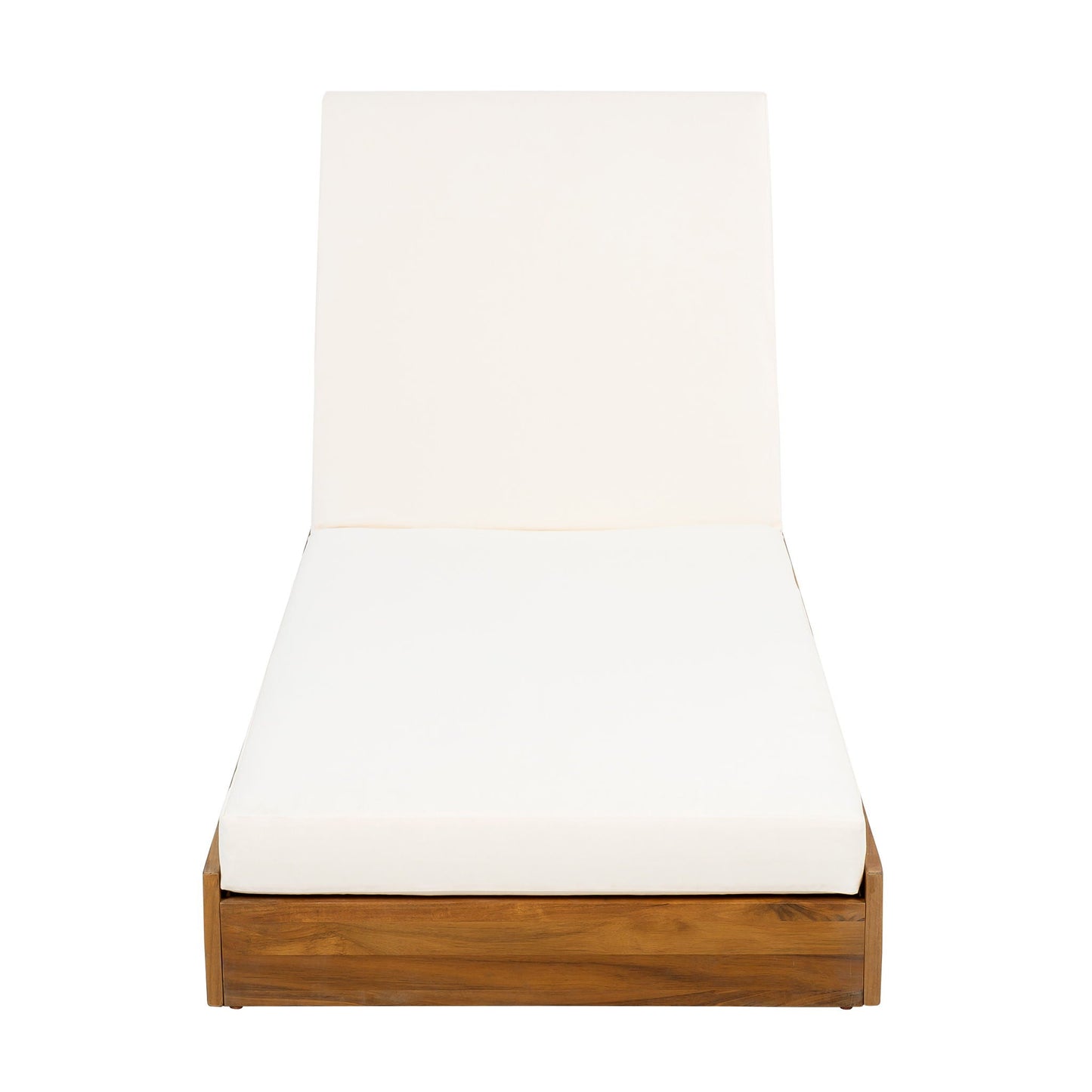 Chaises premium acacia wood lounge chaise with cream cushions, teak base, adjustable recline on Tampa Home & Garden Store