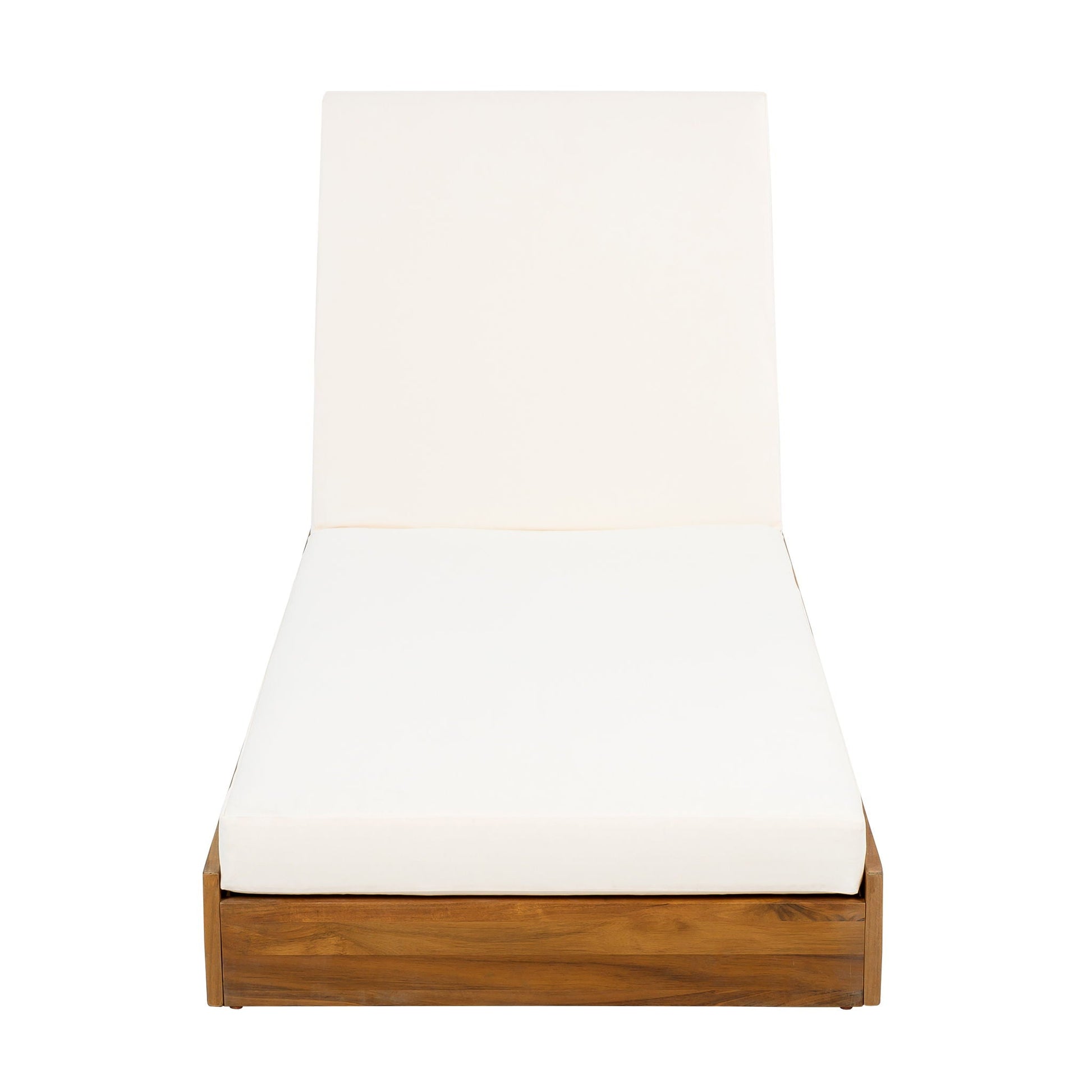 Chaises premium acacia wood lounge chaise with cream cushions, teak base, adjustable recline on Tampa Home & Garden Store