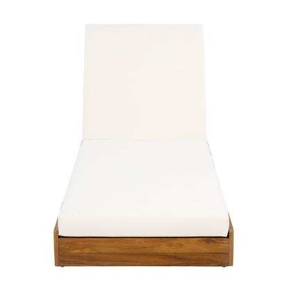Chaises premium acacia wood lounge chaise with cream cushions, teak base, adjustable recline on Tampa Home & Garden Store
