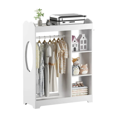 Dress Up Storage with Mirror and Hooks White