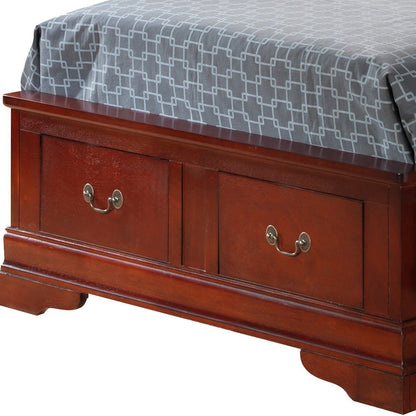 HouseOfZazla Upholstered Panel Sleigh Bed storage with two built-in drawers in dark cherry finish on Tampa Home & Garden Store