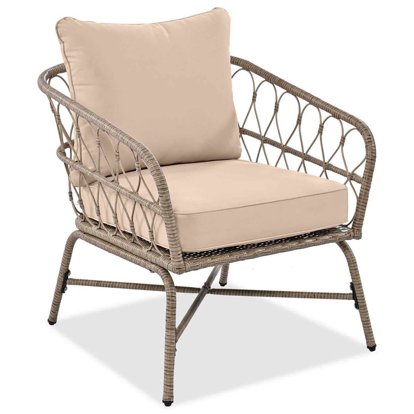 Bohemia-Inspired 4-Person Seating Group with woven wicker frame and beige removable cushions on Tampa Home & Garden Store