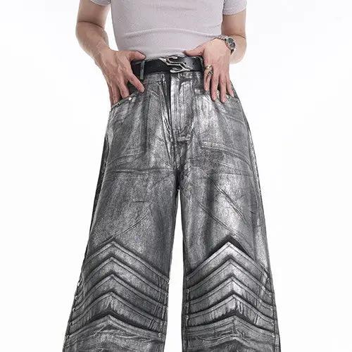 Design Dark Knight Wide-leg Pants by FLIPSTYLEZLLC in metallic silver with chevron panels on Tampa Home & Garden Store