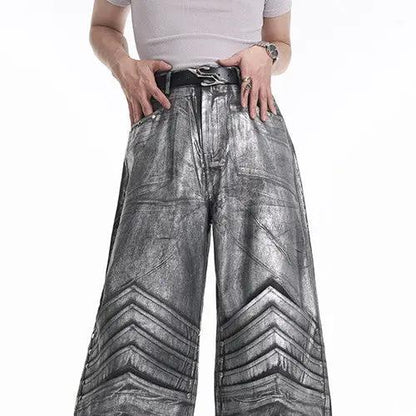 Design Dark Knight Wide-leg Pants by FLIPSTYLEZLLC in metallic silver with chevron panels on Tampa Home & Garden Store