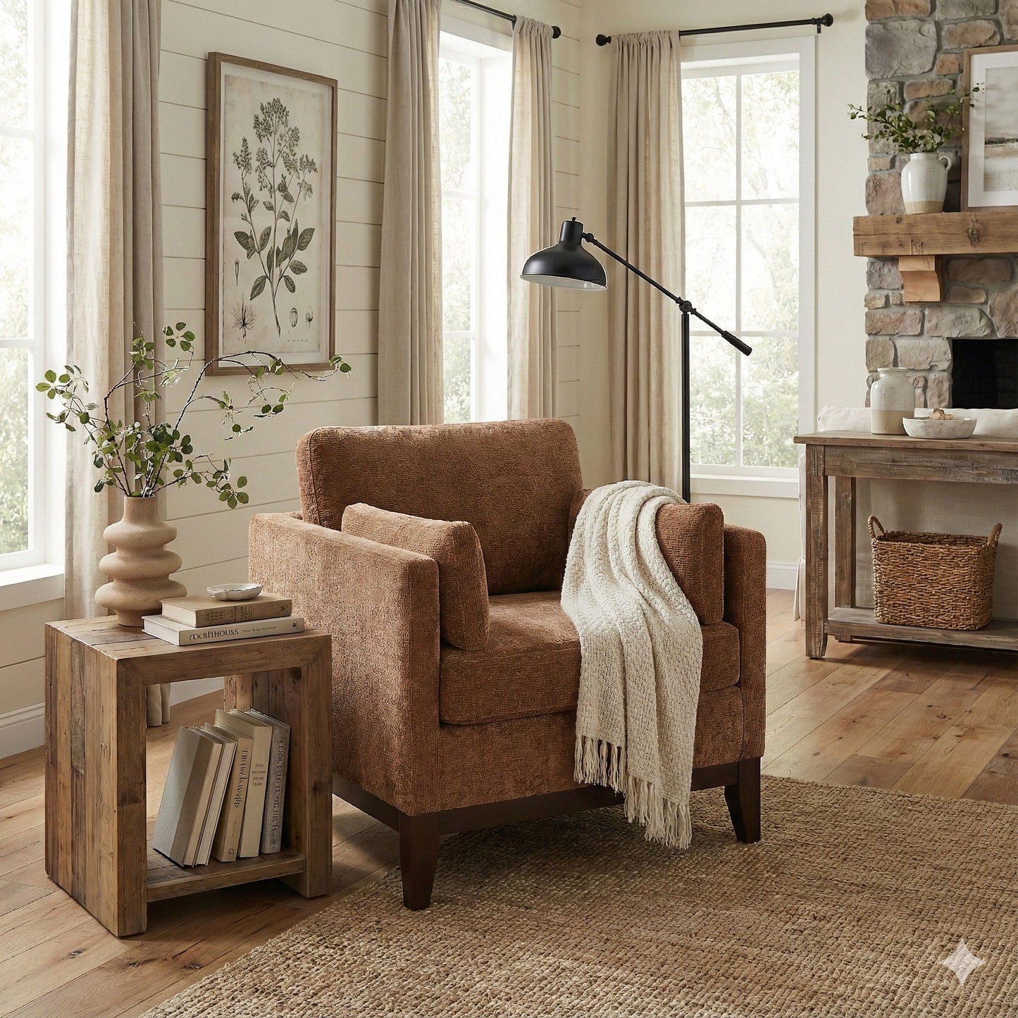 Chios Arm Chair by HouseOfZazla in warm brown textured fabric on Tampa Home & Garden Store