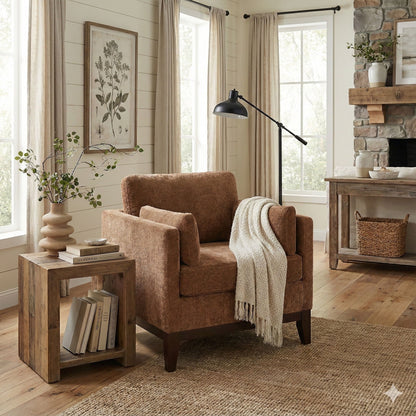 Chios Arm Chair by HouseOfZazla in warm brown textured fabric on Tampa Home & Garden Store
