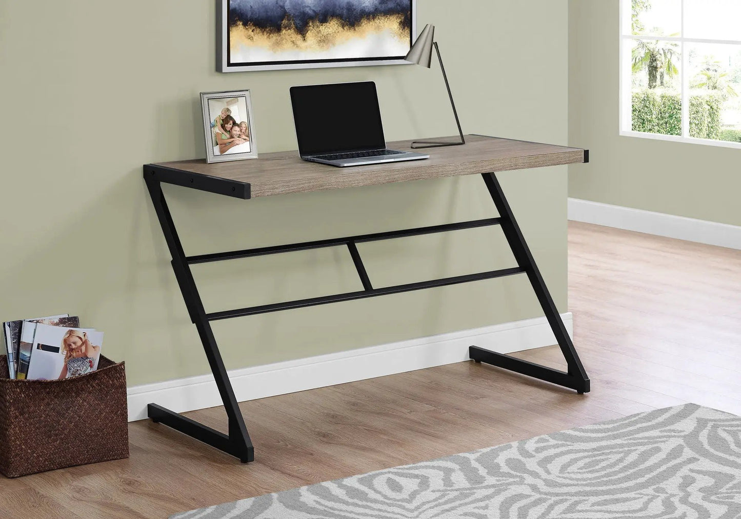 Computer desk for home office with wood top and black metal legs, chic modern design on Tampa Home & Garden Store
