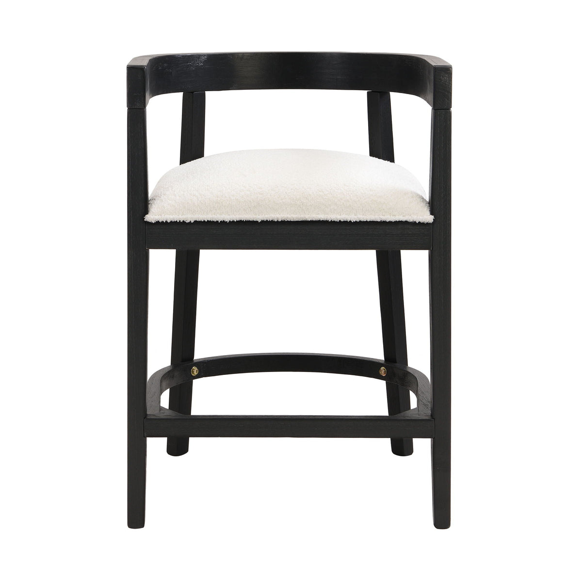 HouseOfZazla Modern Rubberwood Counter Stool with upholstered beige seat, black finish on Tampa Home & Garden Store
