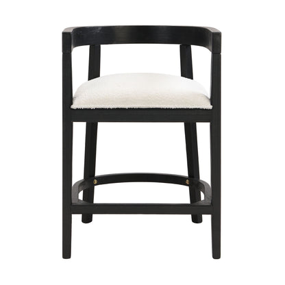 HouseOfZazla Modern Rubberwood Counter Stool with upholstered beige seat, black finish on Tampa Home & Garden Store