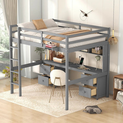 Loft Bed With Desk and Storage Charging Station