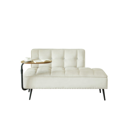 Modern Velvet Sofa with Rotating Side Table