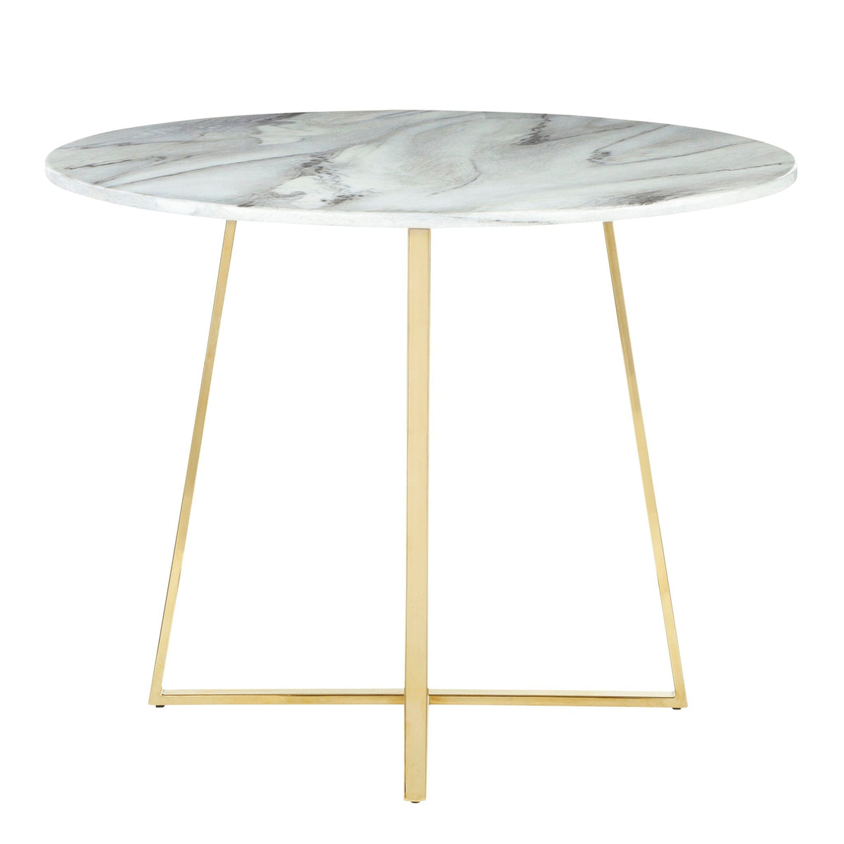 Round marble top dining table with gold metal legs, contemporary glam on Tampa Home & Garden Store