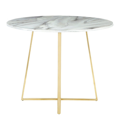 Round marble top dining table with gold metal legs, contemporary glam on Tampa Home & Garden Store