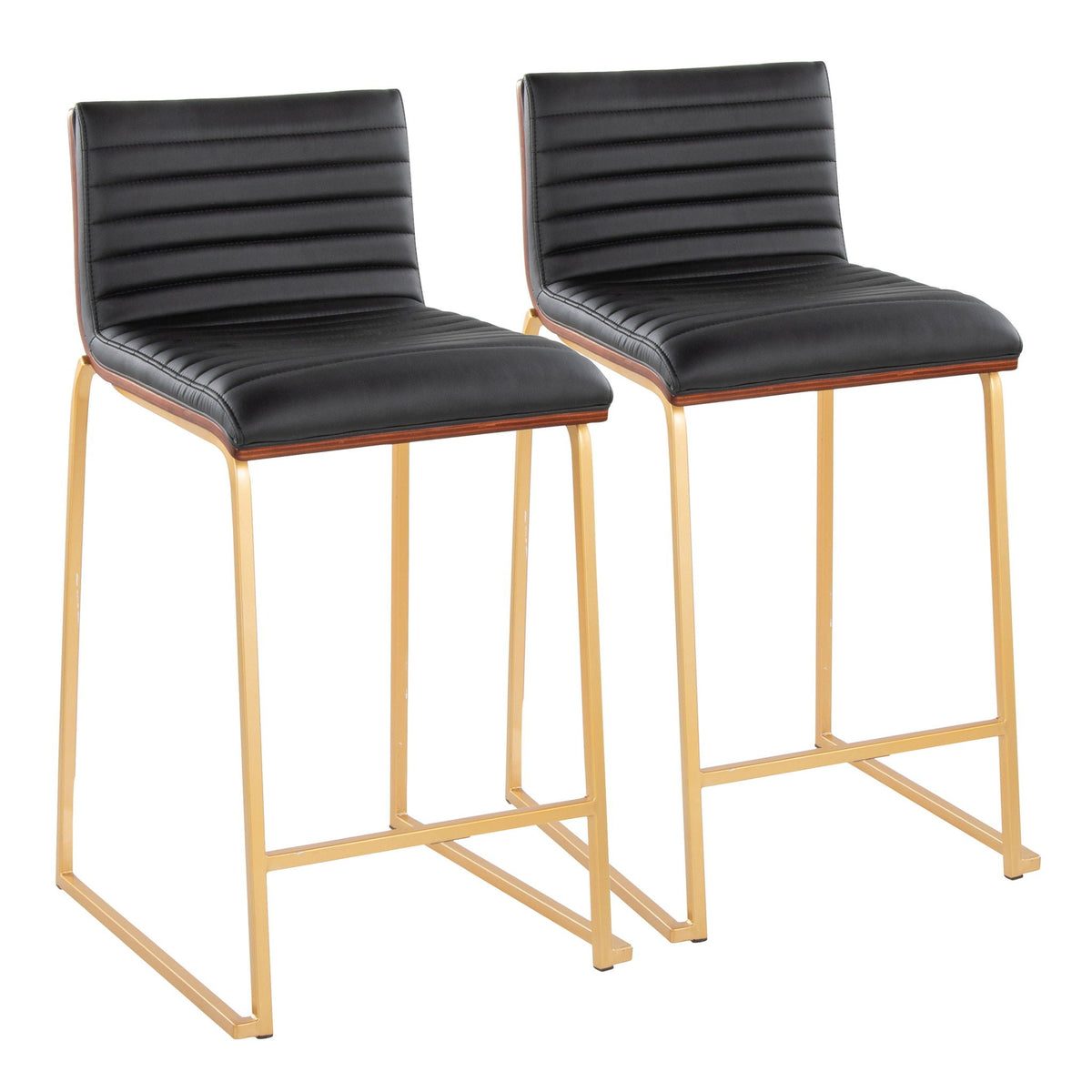 Mason Mara fixed-height counter stools set of 2 with black leatherette seats and gold legs on Tampa Home & Garden Store