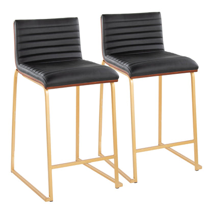 Mason Mara fixed-height counter stools set of 2 with black leatherette seats and gold legs on Tampa Home & Garden Store