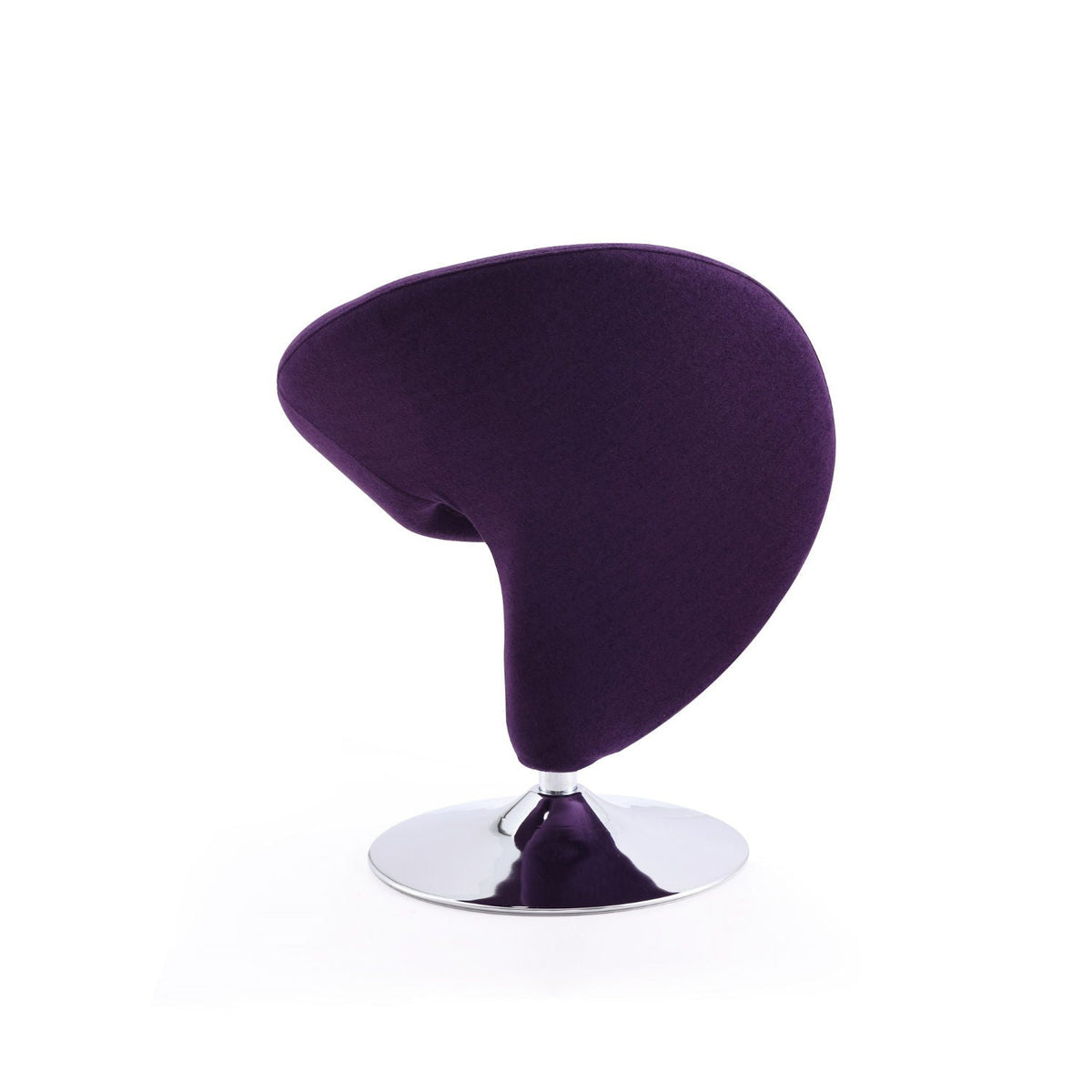 Swivel lounge chair with deep purple wool-blend upholstery on chrome pedestal base on Tampa Home & Garden Store