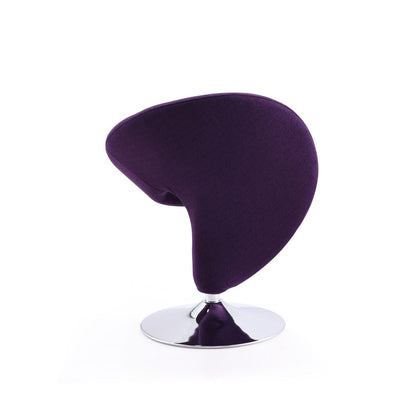 Swivel lounge chair with deep purple wool-blend upholstery on chrome pedestal base on Tampa Home & Garden Store