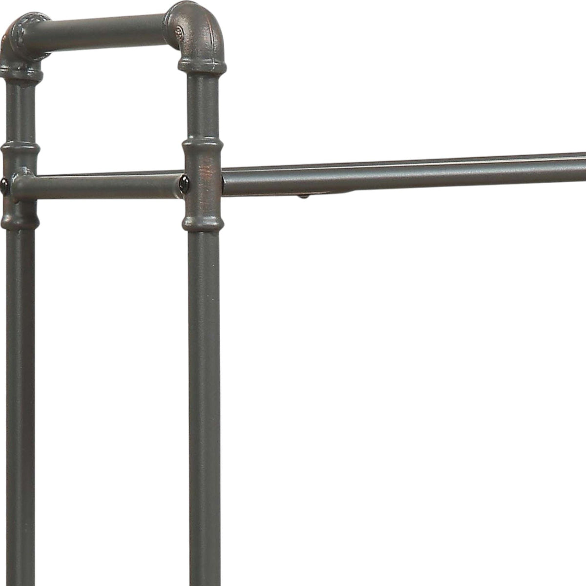 Industrial pipe-frame etagere bookshelf in dark gray metal with curved top rail on Tampa Home & Garden Store