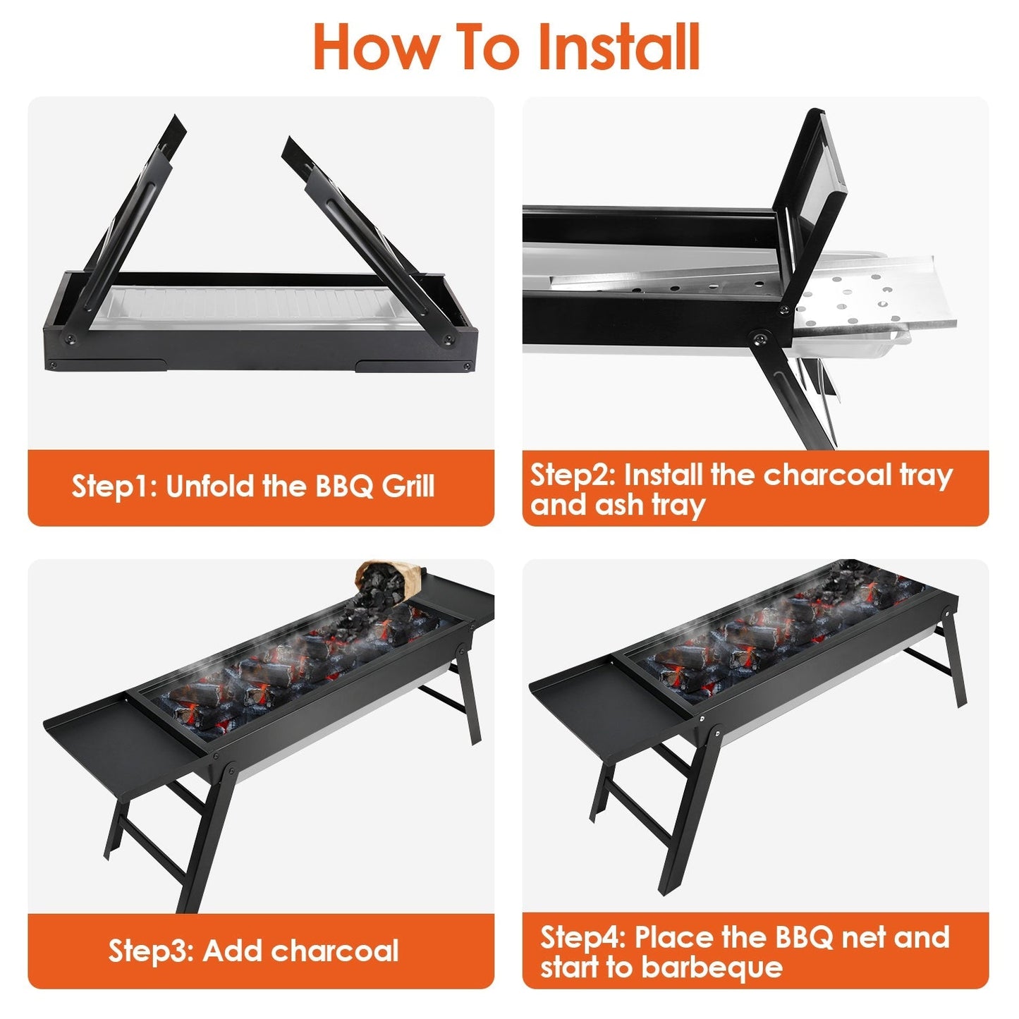 GemGear foldable charcoal BBQ grill with shelf, stainless steel grill net; portable tabletop design on Tampa Home & Garden Store