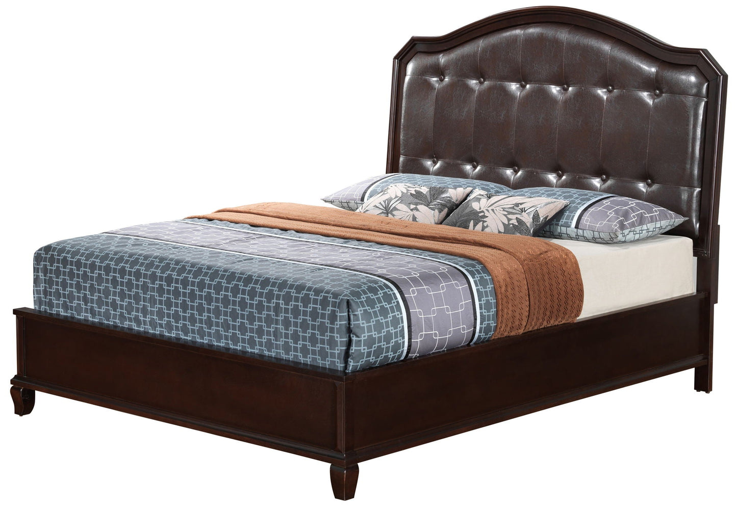 Bed with transitional design panel bed in dark wood frame with tufted headboard HouseOfZazla on Tampa Home & Garden Store